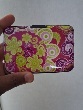 Slim Floral Pink and Lime Card Holder Wallet
